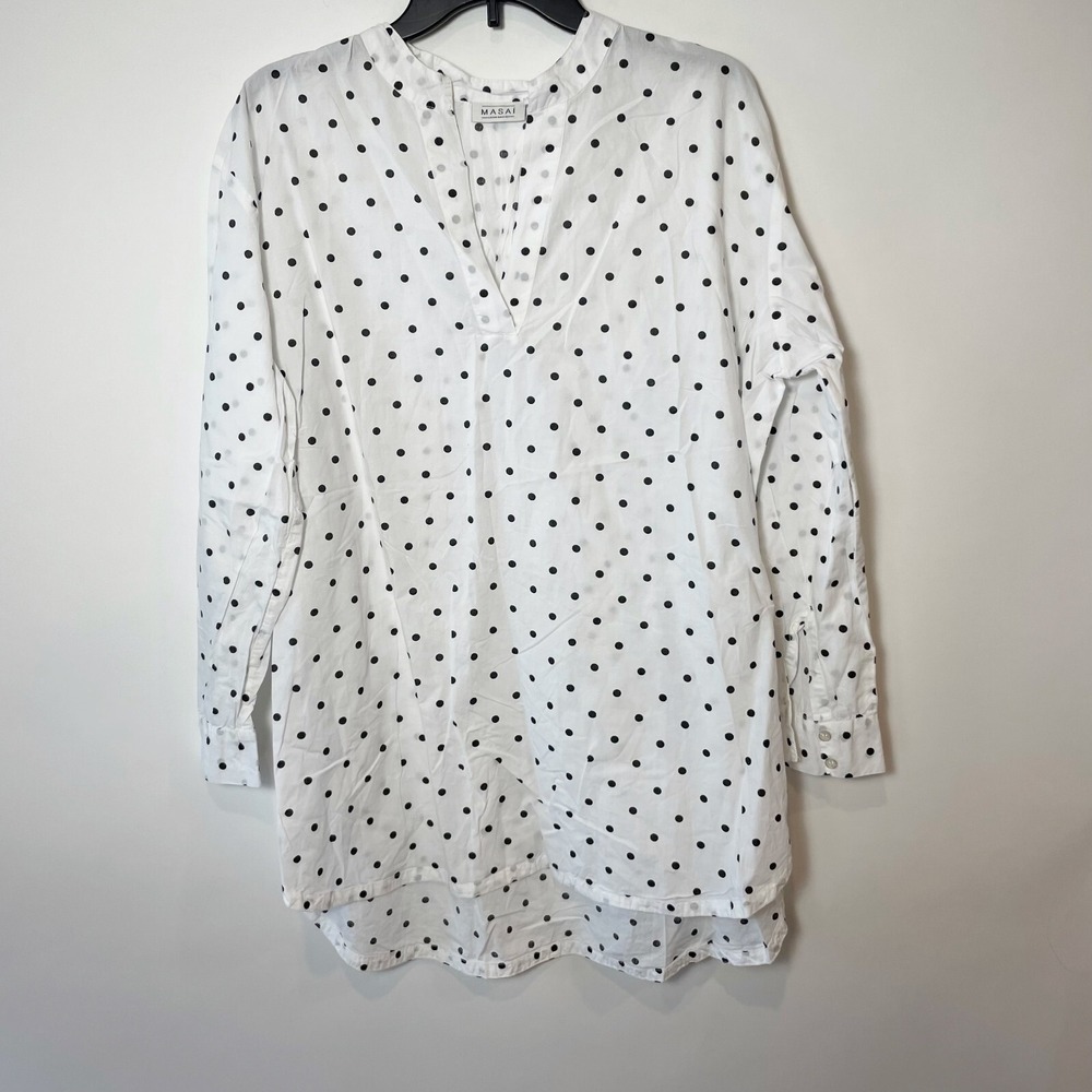 Masai Copenhagen Womens Glima Long Sleeve Polka Dot‎ Tunic Blouse White S Hi Low